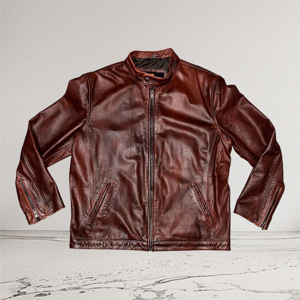 Shop of Jackets Limited Men's Stand Collar Biker Racer Leather Jacket